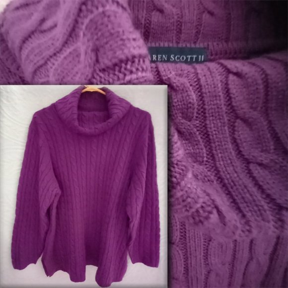 Purple Karen Scott II Cable Knit Cowl Neck Tunic Sweater Size 2X - Picture 1 of 10